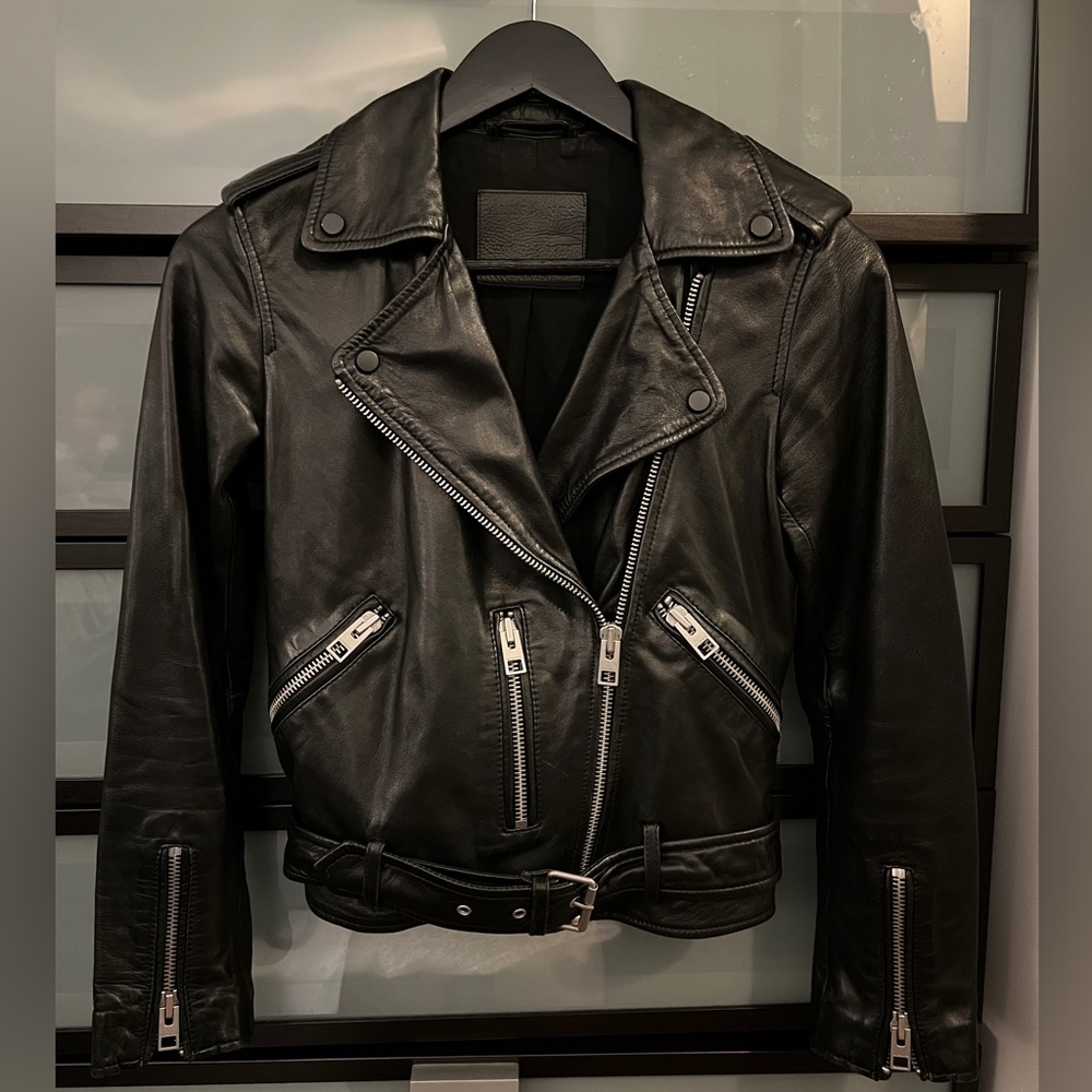 All Saints Balfern Leather Biker Jacket - Black - Size 0